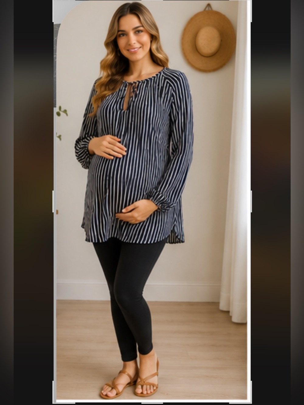 GAP Maternity Navy Stripe Keyhole Long Sleeve Blouse Size Large